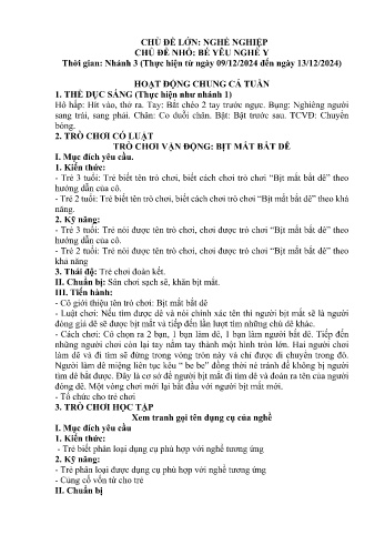 Giáo án Mầm non Lớp Nhà trẻ - Chủ điểm lớn: Nghề nghiệp - Chủ điểm nhỏ: Bé yêu nghề y - Năm học 2024-2025 - Đỗ Thị Kim Anh