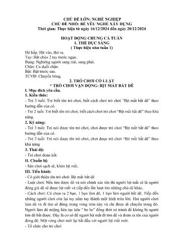 Giáo án Mầm non Lớp Nhà trẻ - Chủ điểm lớn: Nghề nghiệp - Chủ điểm nhỏ: Bé yêu nghề xây dựng - Năm học 2024-2025 - Lương Hoàng Chang