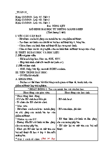 Giáo án Mĩ thuật Lớp 4 (Chân trời sáng tạo) - Bài: Tổng kết Mô hình bài học từ những mảnh ghép - Năm học 2023-2024 - Phạm Thị Thu Huyền