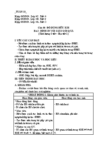 Giáo án Mĩ thuật Lớp 4 (Chân trời sáng tạo) -Tuần 33 - Năm học 2023-2024 - Phạm Thị Thu Huyền