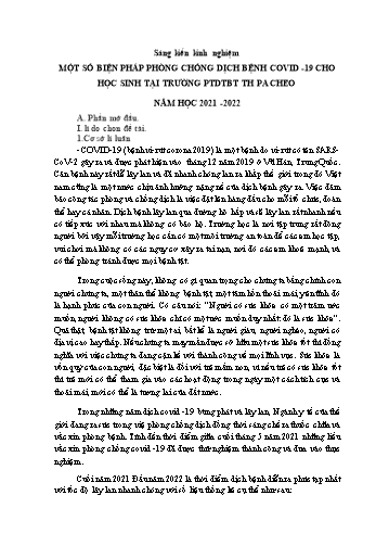 Một số biện pháp phòng chống dịch bệnh Covid 19 cho học sinh tại trường Phổ thông dân tộc bán trú Tiểu học Pa Cheo - Lý Thị Hiên